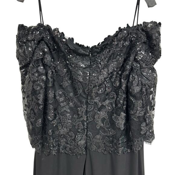 Jade by Jasmine Black Sequin Embellished Mesh Elbow Sleeve Dress Womens 14 - Picture 6 of 8